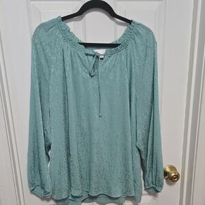 Chic Teal Blouse with Tie-Neck